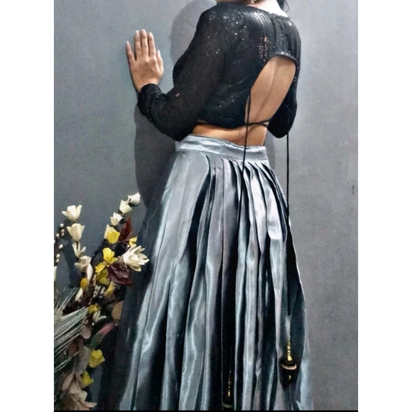Pleated lehanga & shimmer blouse set - Picture 5 of 5